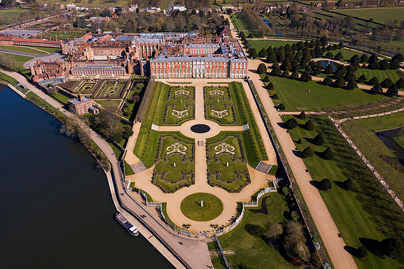 Aerial shot of Hampton Court Palace