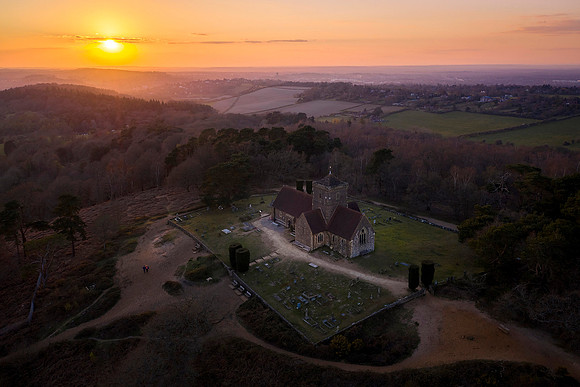 Aerial photo of St Martha's Church, Surrey - 1st April 2020