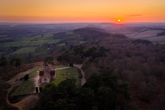 Aerial photo of St Martha's Church, Surrey - 1st April 2020