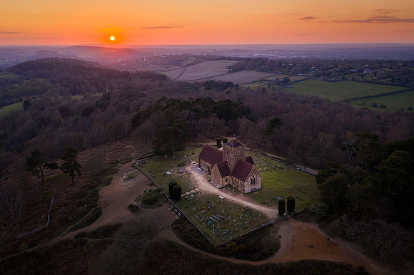 Aerial photo of St Martha's Church, Surrey - 1st April 2020