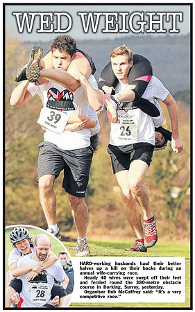 Annual Wife Carrying Race, Dorking, Surrey. Published in The Sun