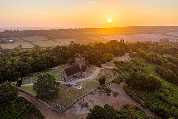 Sunrise over St Martha's Church, Surrey - 23 June 2020